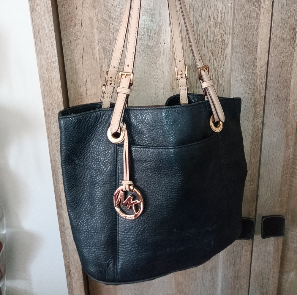 Michael Kors Black and Tan Tote with Gold Hardware